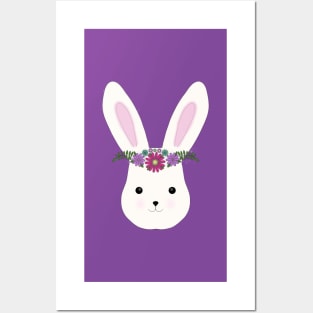 Cute bunny with flower crown Posters and Art